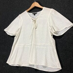 Banana Republic Polka Dot Blouse Tie Neck Flutter Sleeve‎ Top Size L